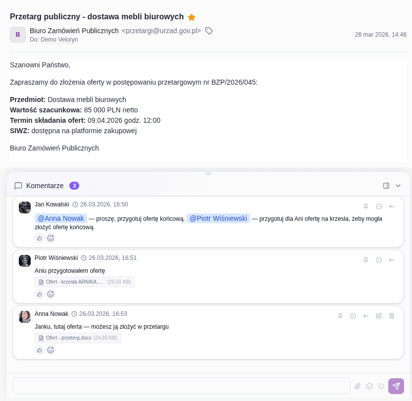 Poczta 360 — komentarze, @wzmianki i współpraca przy wiadomości email