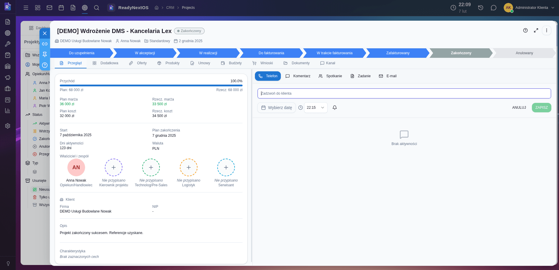 Szczegóły sprawy — etapy workflow, terminy i dokumenty