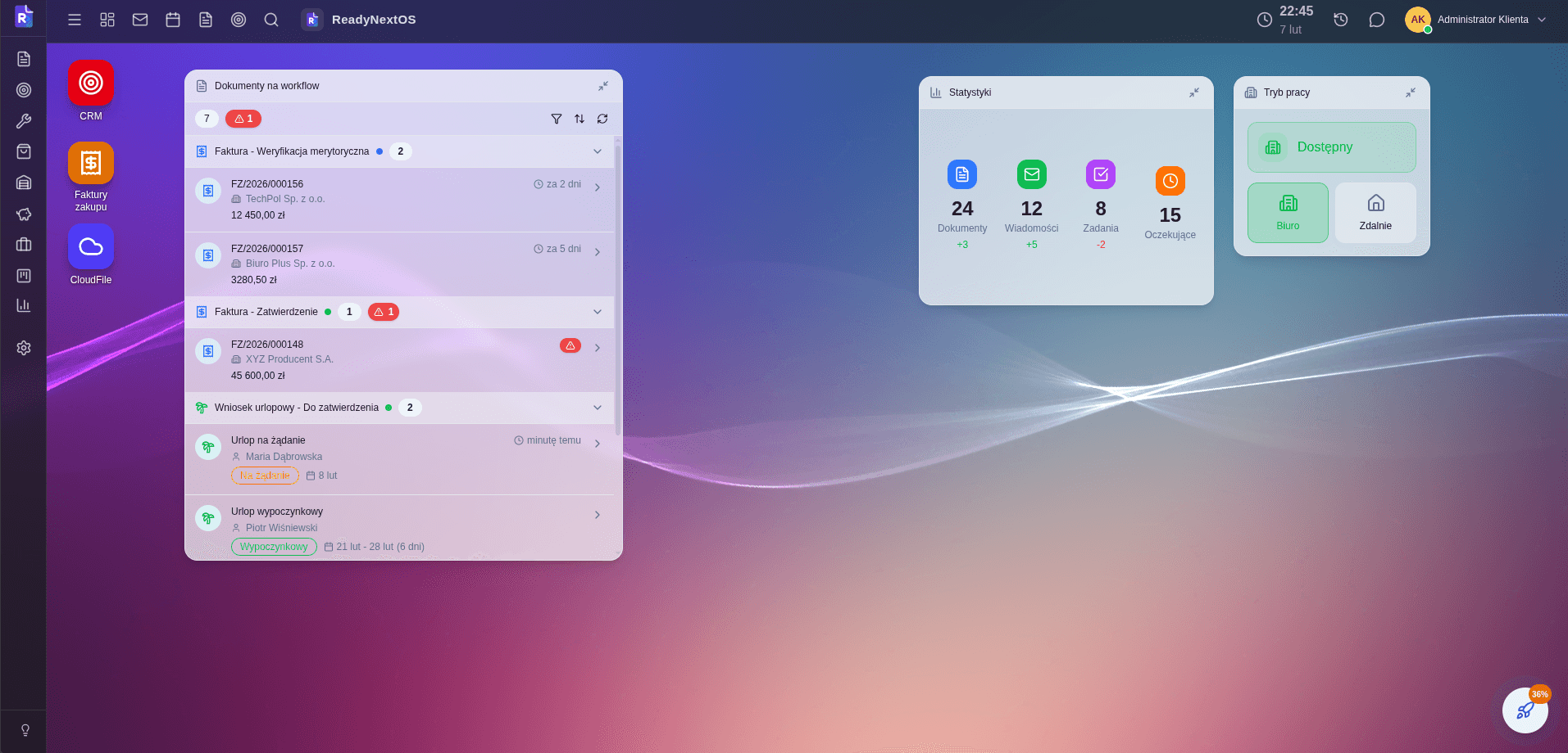 Veloryn — widok pulpitu z modułami